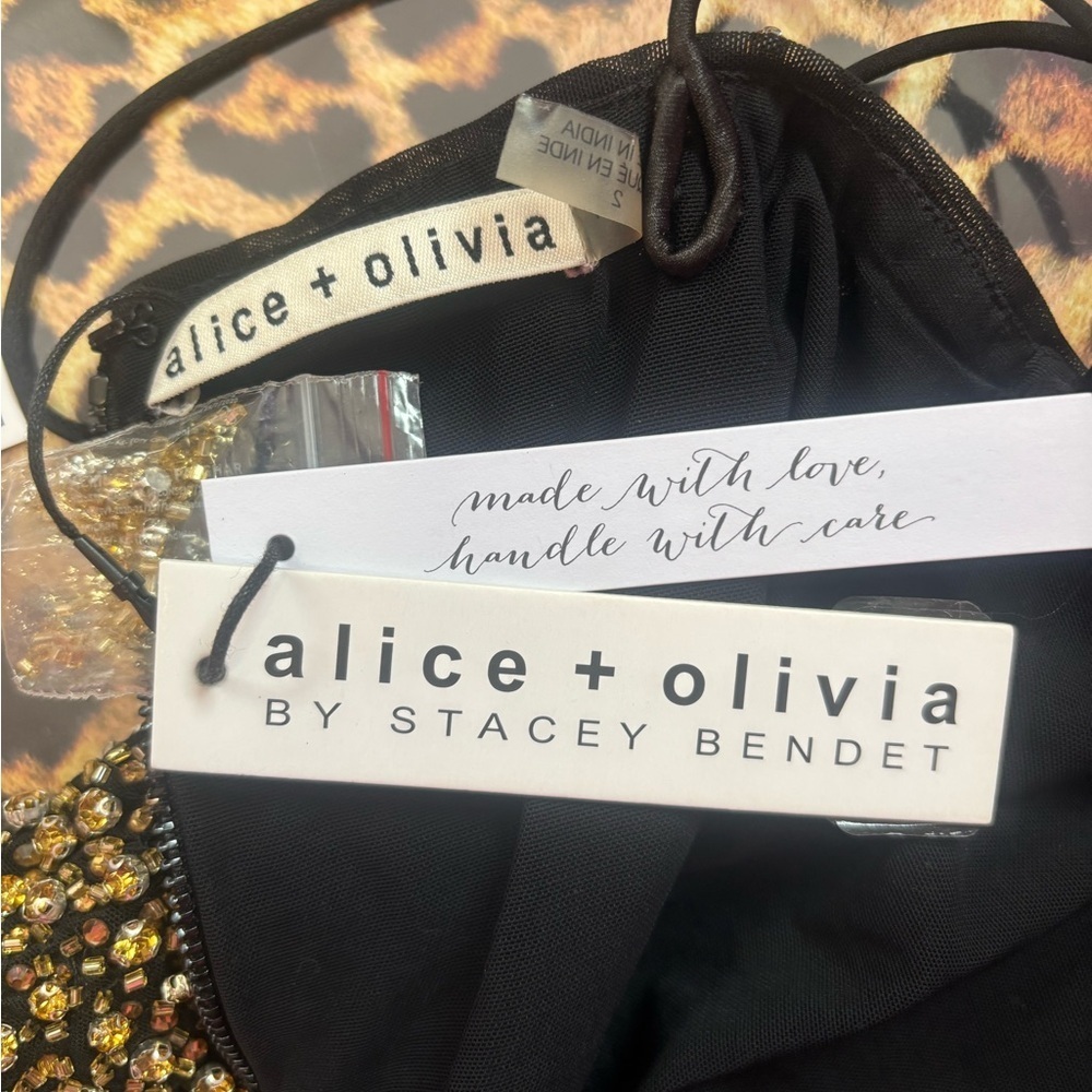Alice+Olivia ladies black and gold “Giselle” mini slip dress NWT! MSRP: $695 - Picture 6 of 8